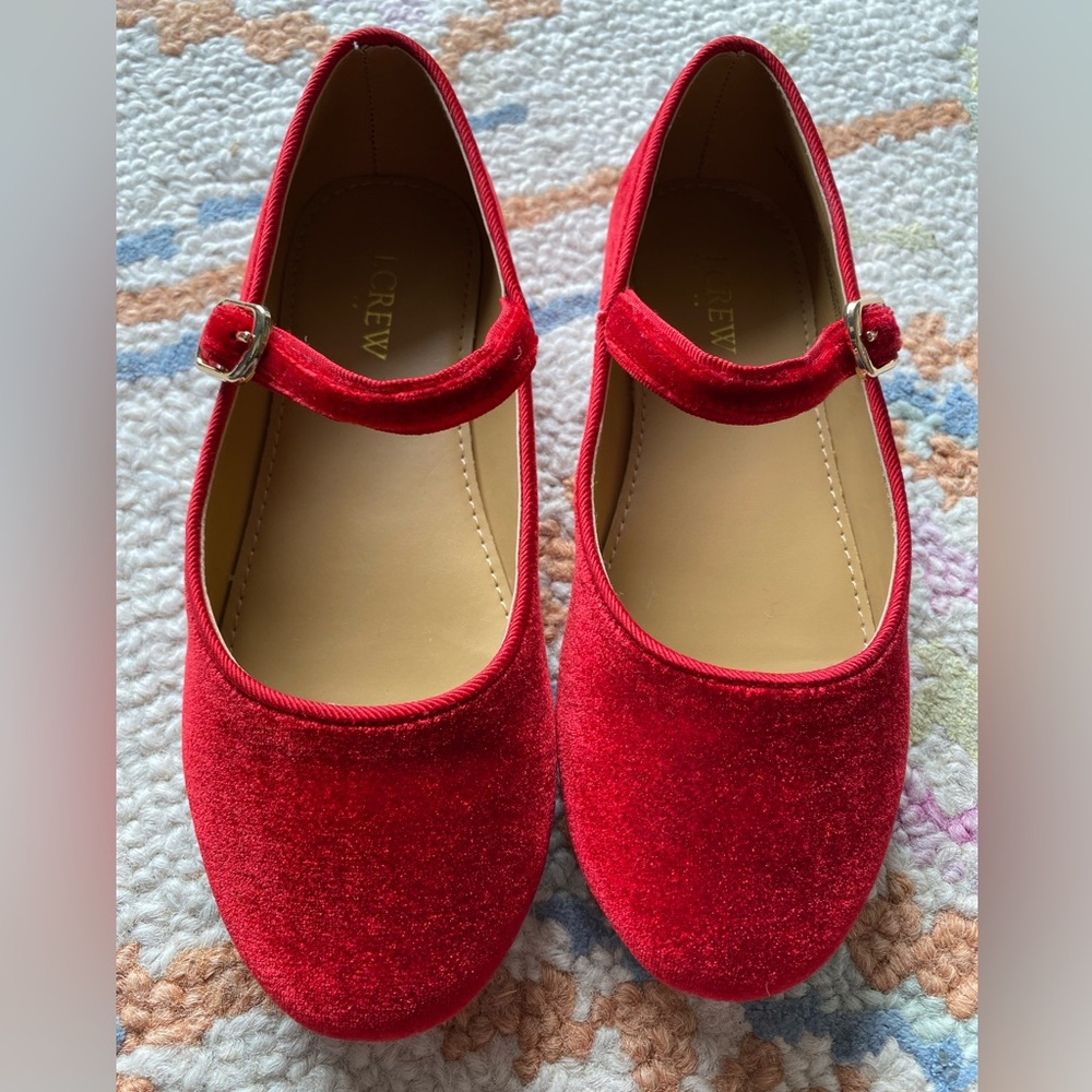 J. Crew Kids Red Velvet Mary Jane Flats 1